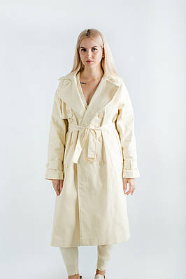 Жіночий тренч з котону молочний 24953 (2000000114750)