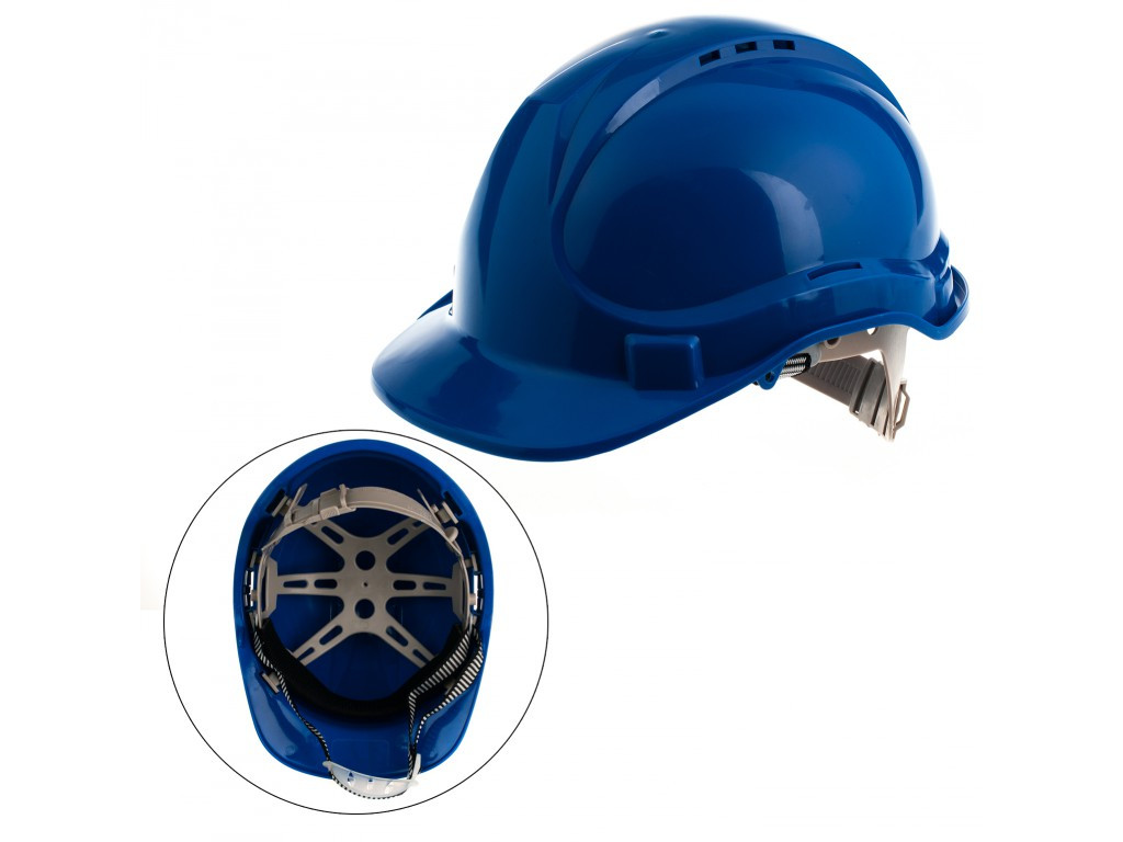 Прочная строительная каска для защиты головы синего цвета 335 г - фото 1 - id-p1960200415