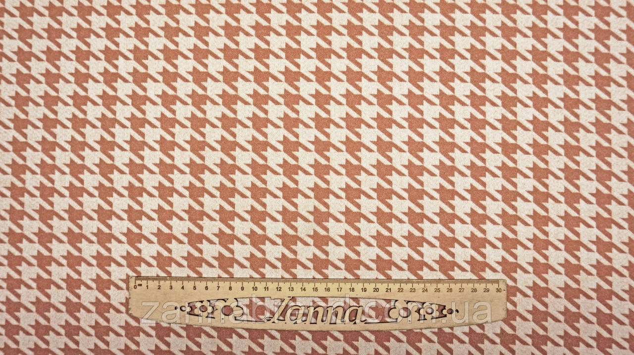 Тканина костюмна вовна (твід) колір бежево-карамельний (3 см) "Гусяча лапка", фото 1
