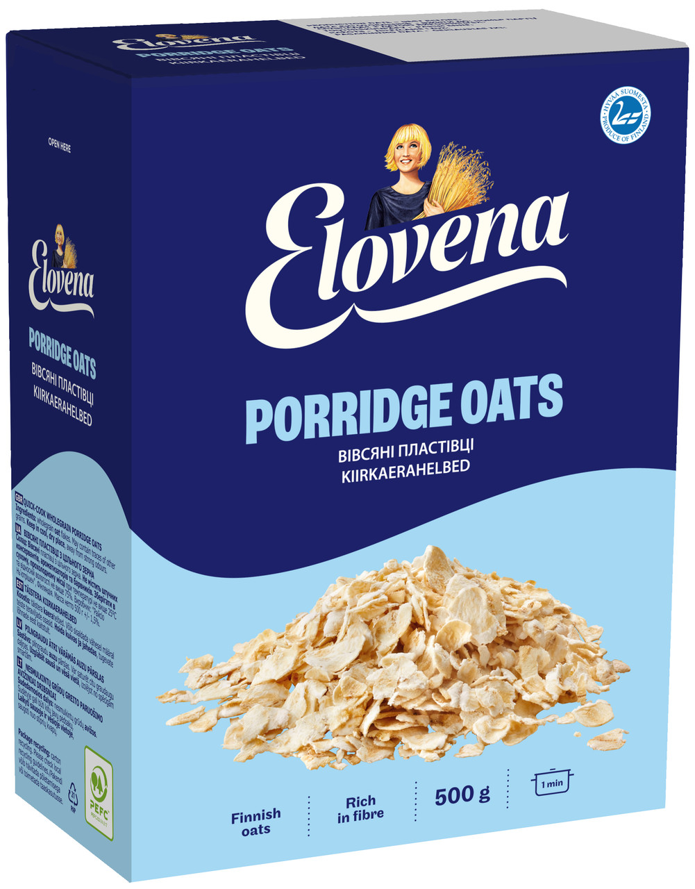 Упаковка Вівсяні пластівці ELOVENA 500г, (10шт/ящ), фото 1