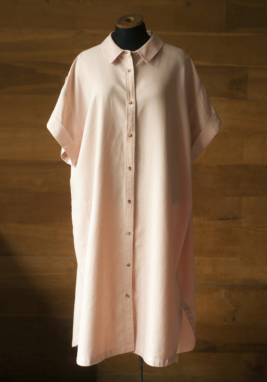 Світло рожева льняна сукня сорочка оверсайз міді жіноча Soya Concept, розмір XL, 2 XL