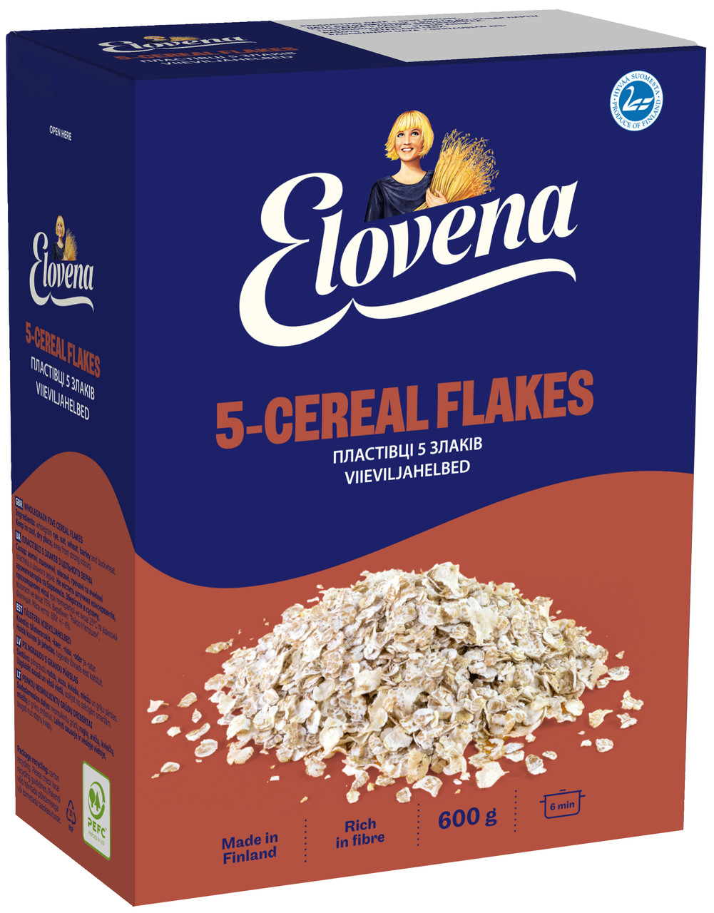 Упаковка Пластівці 5 злаків ELOVENA 600г, (10шт/ящ), фото 1