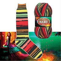 Нитки та пряжа для в'язання шкарпеткова напіввовна 75/25 Boho Desen NAKO Бохо Десен Нако  № 82231