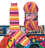 Нитки та пряжа для в'язання шкарпеткова напіввовна 75/25 Boho Desen NAKO Бохо Десен Нако № 82259