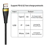 Кабель Asometech 100w 3 в 1 Type-C + Lightning + microUSB — USB 125 см, фото 4