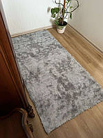 Мягкий коврик травка с длинным ворсом размер 90х200 см цвет серый
