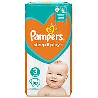 ПІДГУЗКИ PAMPERS SLEEP & PLAY ПАМПЕРСЫ 3 MIDI РОЗМІР 3 (6-10 КГ), 58 ШТ