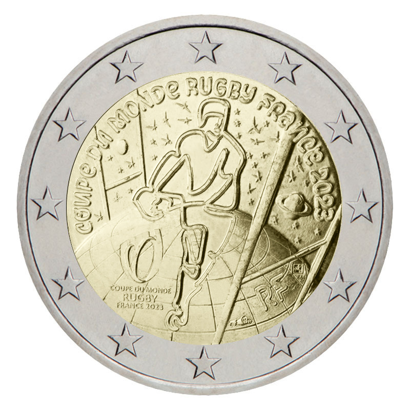 Монета Франції 2 євро 2023 г Чемпіонат світу з регбі