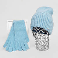 Комплект женский зимний из ангоры (шапка+перчатки) ODYSSEY 55-58 см Голубой 12540 - 4214