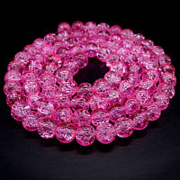 Бусины стеклянные *Битое стекло* гладкий шарик, цвет Ярко-розовый, диаметр: 10мм, нить около 84шт(+-), длина
