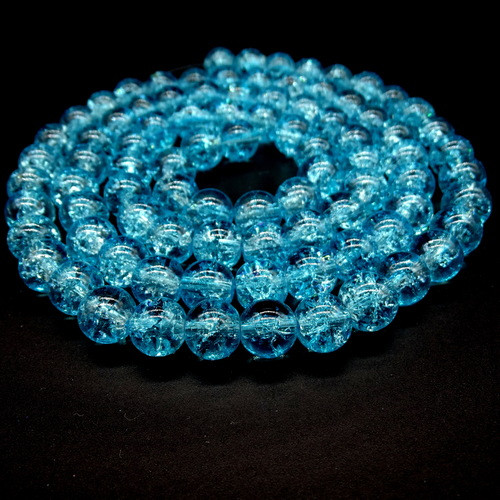 Бусини скляні *Біте скло* гладка кулька, колір блакитний, діаметр: 10 мм, нитка приблизно 84 шт.(+-), довжина