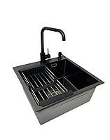 Мийка кухонна Lidz PVD 50*50 см Чорна Кухонна мийка зі змішувачем і дозатором Стильна раковина