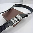 Шкіряний ремінь срібна пряжка автомат + золота вставка ШК-00103 пояс Чорний, фото 4