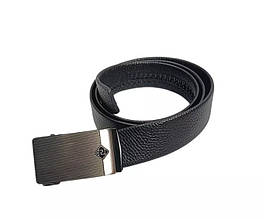 Шкіряний ремінь бронзова пряжка автомат ребриста ШК-00104 пояс Чорний