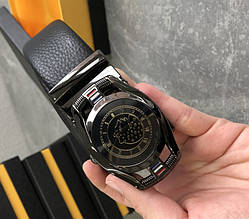 Шкіряний ремінь срібна пряжка автомат ШК-00106 пояс Чорний