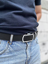 Шкіряний ремінь срібна пряжка автомат ШК-00113 пояс Чорний