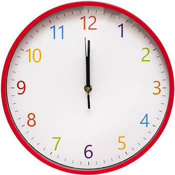 Настінні круглі годинники 30 см на батарейках 572-16 Годинник у будинок з кольоровими цифрами на білому циферблаті