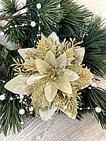 Різдвяна квітка-пуансеттія. Новорічна прикраса — пуансеттія ( золото 14 см), фото 5