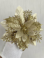 Різдвяна квітка-пуансеттія. Новорічна прикраса — пуансеттія ( золото 14 см), фото 4