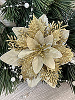 Різдвяна квітка-пуансеттія. Новорічна прикраса — пуансеттія ( золото 14 см), фото 6