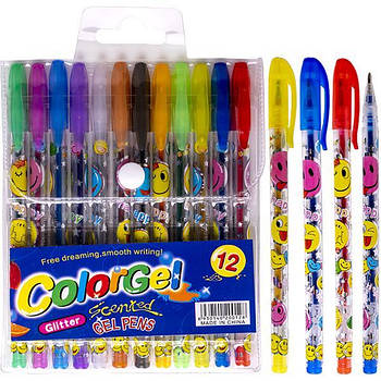 Набір ароматизованих гелієвих ручок на 12 кольорів з блискітками 805