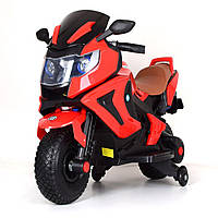 Детский электромотоцикл на аккумуляторе BMW с дополнительными колесами и Bluetooth Bambi M 3681AL-3 Красный