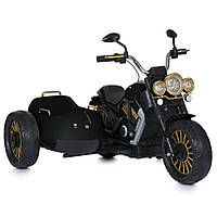 Детский электромотоцикл с люлькой для двоих деток с кожаным сиденьем Bambi M 5049EL-2 Черный