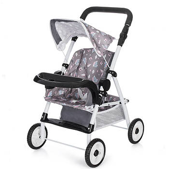 Прогулянкова металева коляска для ляльок зі столиком бампером Doll Stroller 69018 Сіра