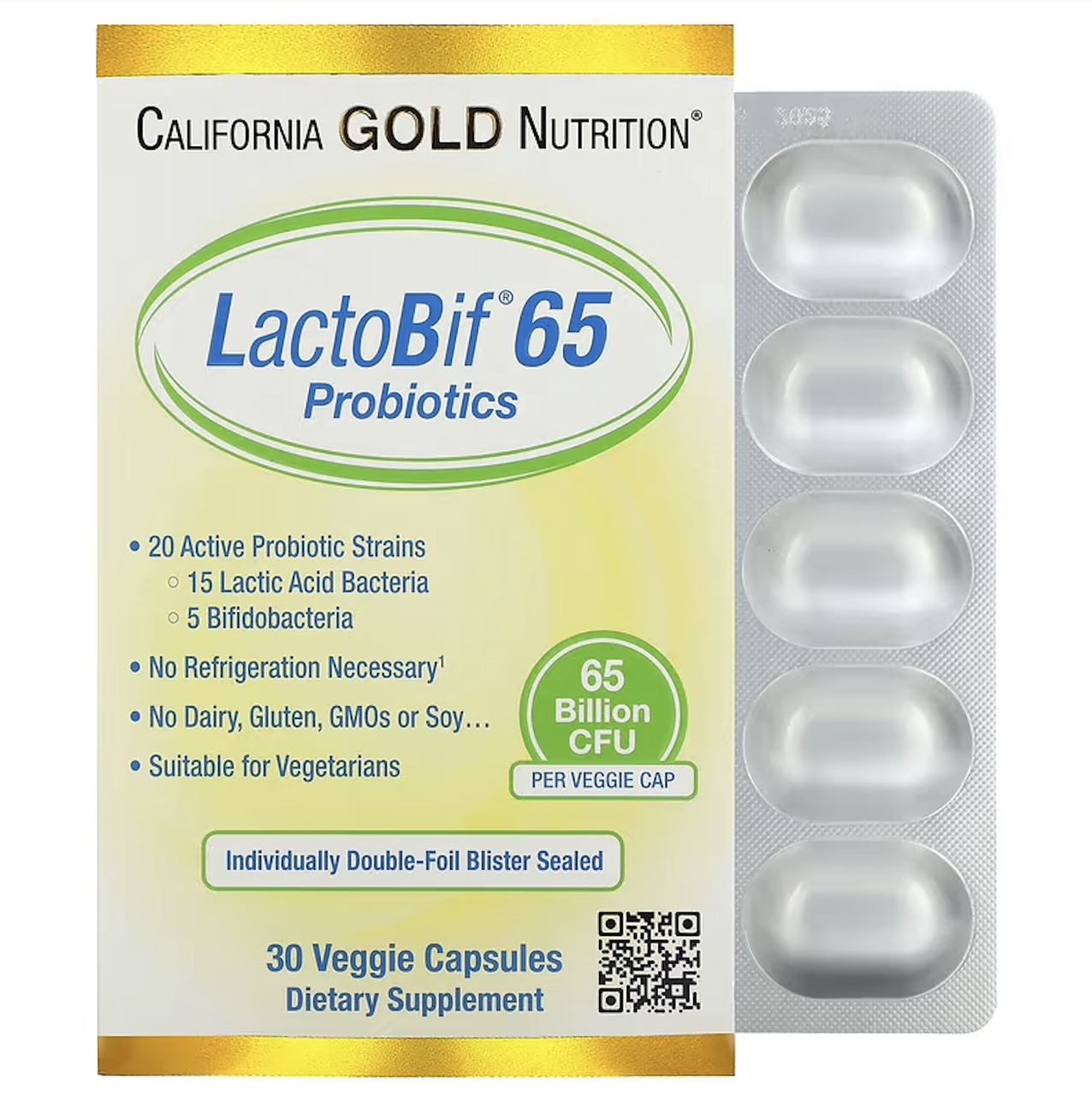 California Gold Nutrition, LactoBif 65, пробіотики, 65 млрд КУО, 30 капсул