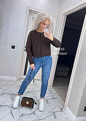 Короткий в'язаний кардиган жіночий на ґудзиках з рукавом регланом (р 42-46) 90KA533r