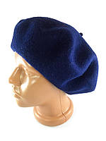 Берет жіночий теплий фетровий французький бере вовняний безшовний Жіночі шапки берети темно-синій