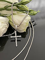 Елегантний стильній жіночий подарунковий набір срібло 925 ніжний хрестик з ланцюжком