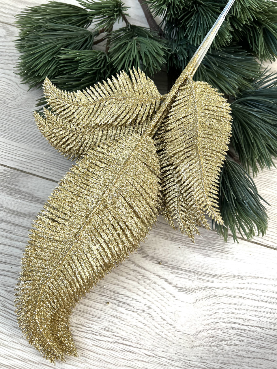 Гілочка папороті для декору. Новорічна гілочка папороті ( золото 10 штук), фото 1