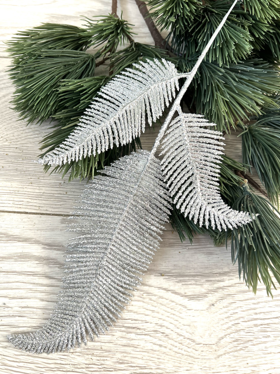 Гілочка папороті для декору. Новорічна гілочка папороті ( срібло 10 штук), фото 1