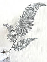 Гілочка папороті для декору. Новорічна гілочка папороті ( срібло 10 штук), фото 7