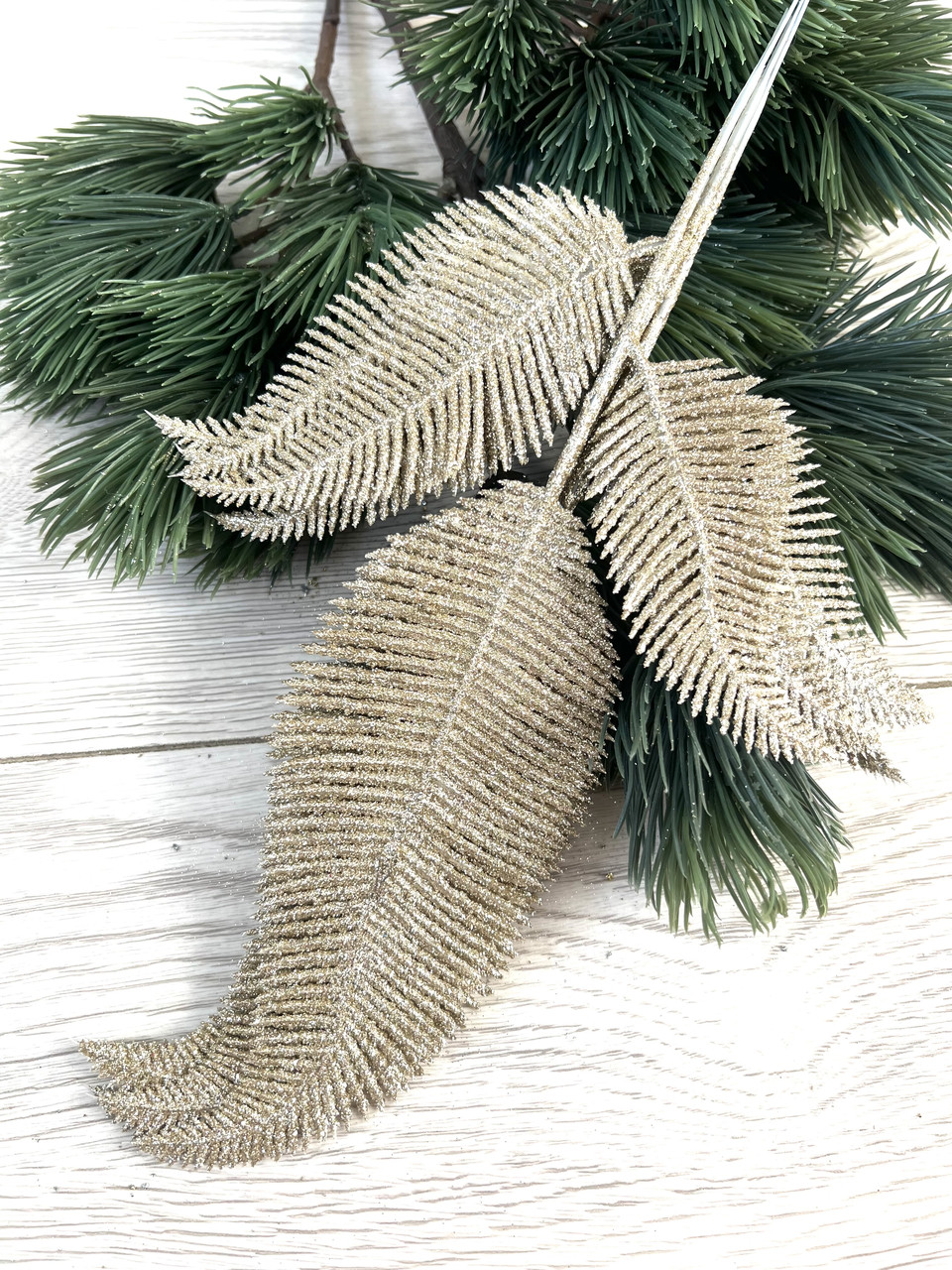 Гілочка папороті для декору. Новорічна гілочка папороті ( Шампань 10 штук), фото 1