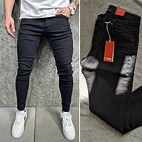 Зауженные джинсы мужские черные, Узкие мужские джинсы черного цвета эластичные Турция