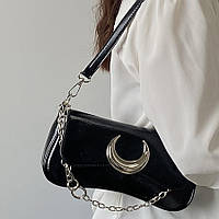 Женская сумочка багет черного цвета с луной Moon