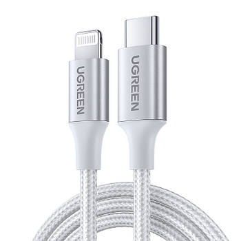 Кабель UGREEN Type-C to Lightning PD 20W Cable Aluminum Shell Braided 1м (білий) US304