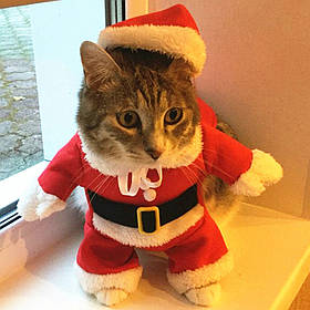 Різдвяний костюм для тварин RESTEQ. Костюм Санти для собак. Костюм Діда Мороза для кота. Новорічний костюм для тварин