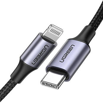 Кабель UGREEN Type-C to Lightning PD 20W Cable Aluminum Shell Braided 1м (чорний) US304