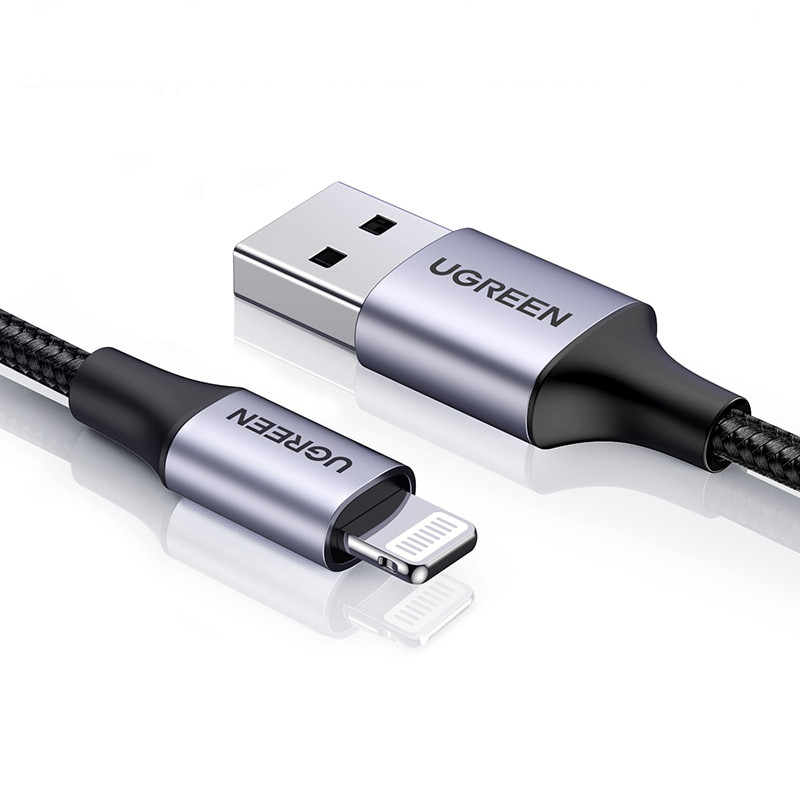 Кабель UGREEN Lightning to USB 2.4А Aluminium Case with Braided Cable 1м (чорний) US199