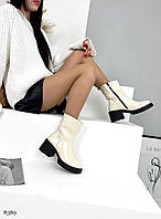 Женские лаковые ботинки ботильоны с закругленным носком на устойчивом каблуке Светлый беж, Демисезон, 36