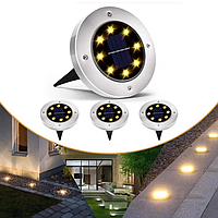Набор 3 шт, Комплект из 3-х уличных фонарей на солнечной батарее MAXI DISC LIGHT, с штыками для газона
