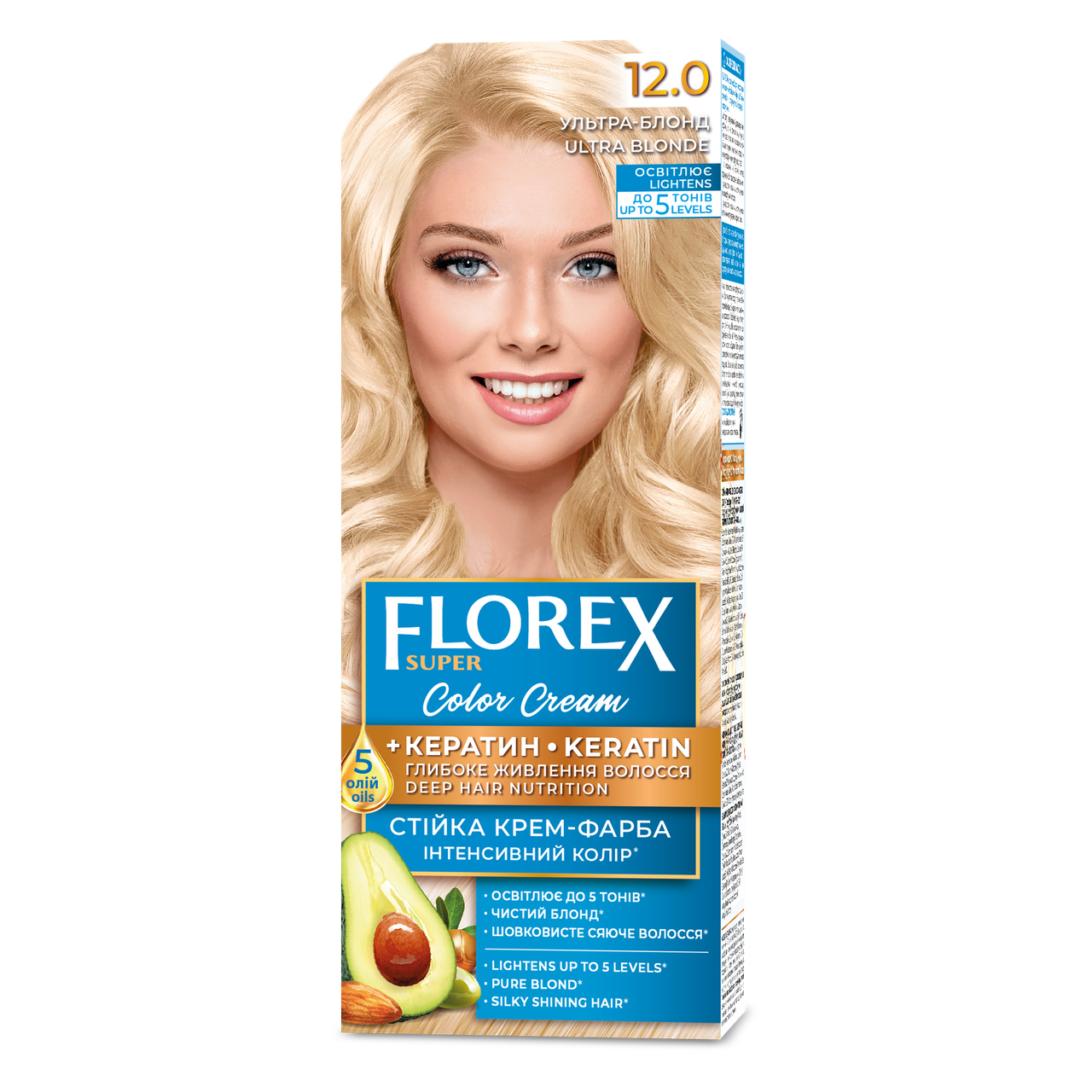 Стійка крем-фарба для волосся Florex КЕРАТИН 12.0 Ультра-блонд, 120 мл, фото 1