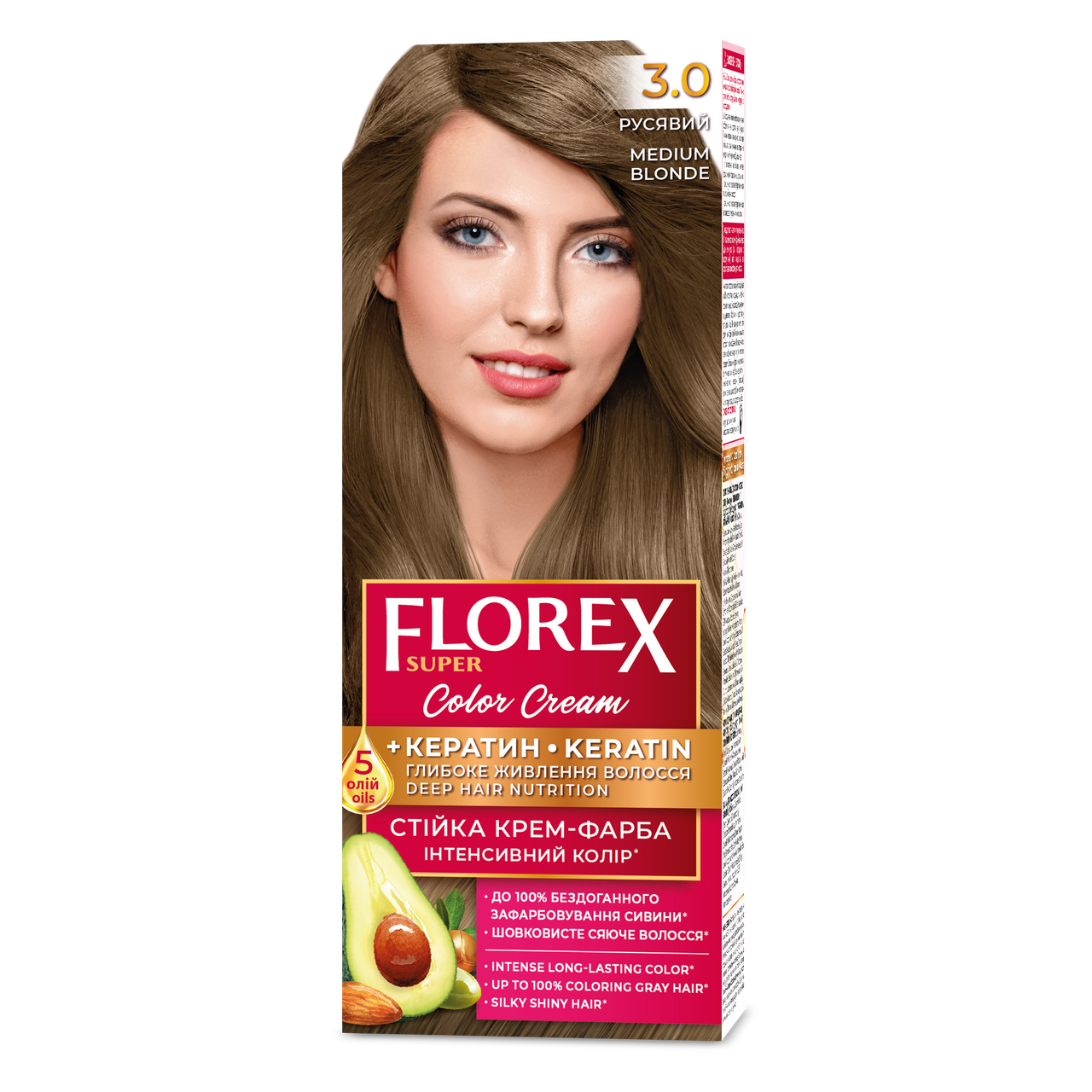 Стійка крем-фарба для волосся Florex КЕРАТИН 3.0 Русий, 120 мл, фото 1