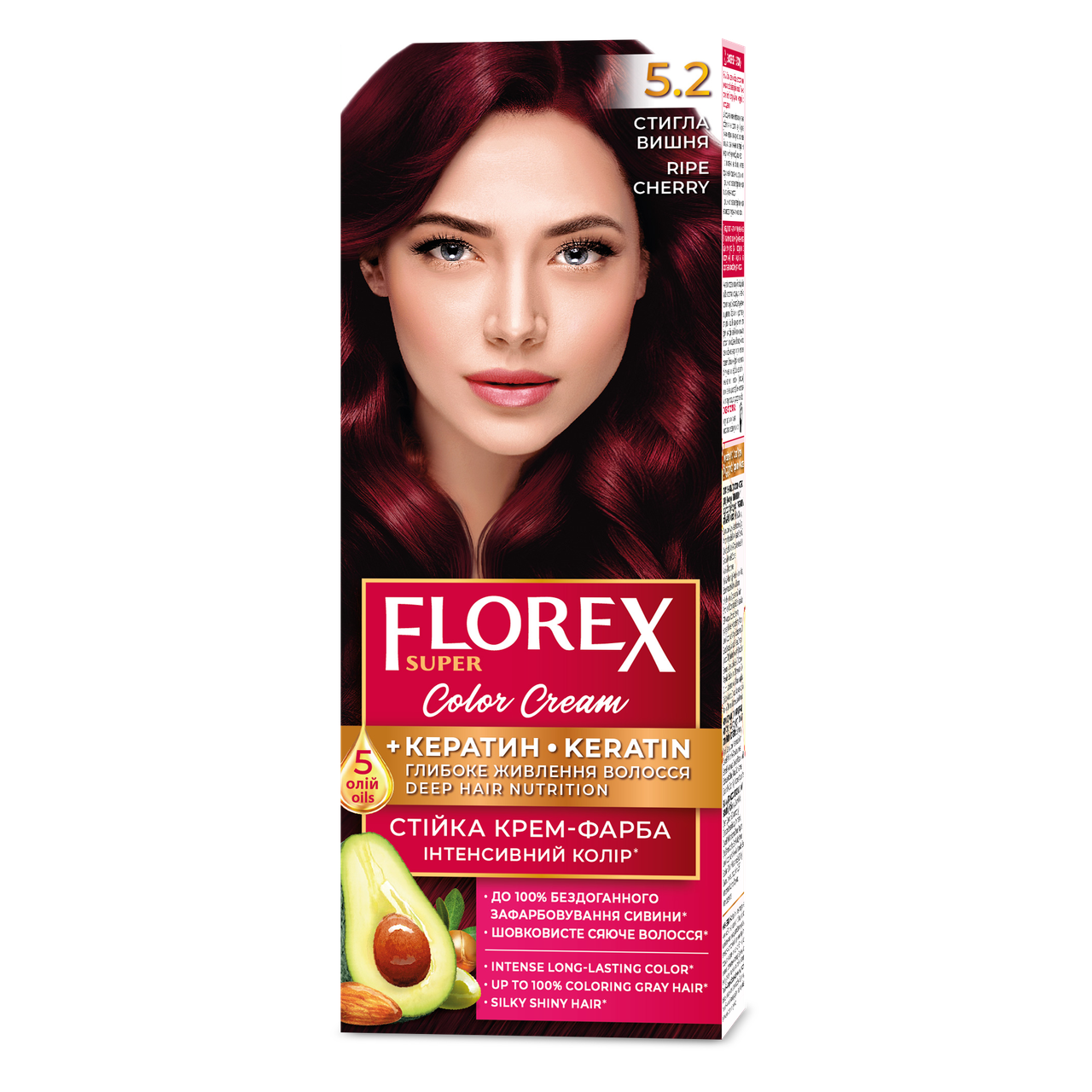 Стійка крем-фарба для волосся Florex КЕРАТИН 5.2 Стигла вишня, 120 мл, фото 1