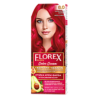Стійка крем-фарба для волосся Florex КЕРАТИН 8.0 Червоний корал, 120 мл