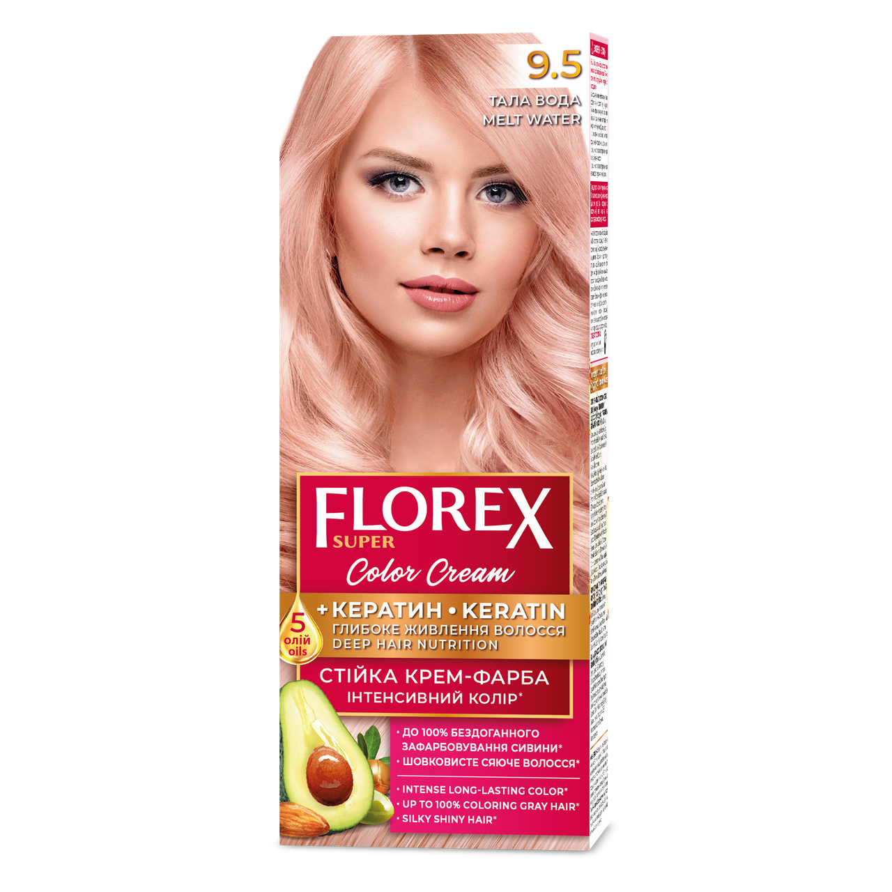 Стійка крем-фарба для волосся Florex КЕРАТИН 9.5 Тала вода, 120 мл