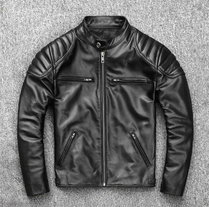 Чоловіча шкіряна мото куртка з телячої шкіри чорна Urban. (1349), фото 1